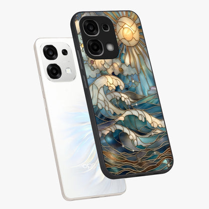 Oceanic Stained Printed Glass Case displayed in angled mockup highlighting colorful aquatic design with artistic aesthetic style.