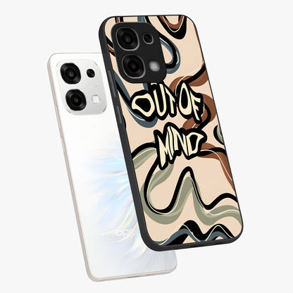 Out Of Mind Glass Case displayed in angled mockup highlighting bold statement design with modern artistic aesthetic.