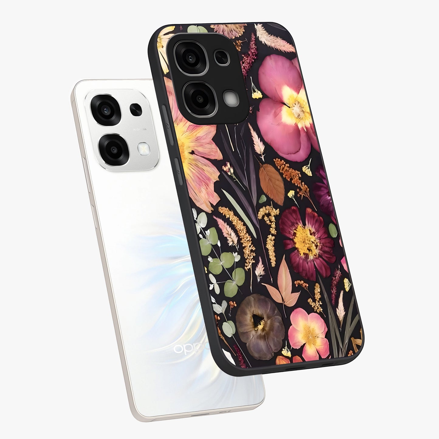 Petal Dream Tapestry Glass Case displayed in angled mockup highlighting decorative petal pattern with elegant botanical aesthetic.