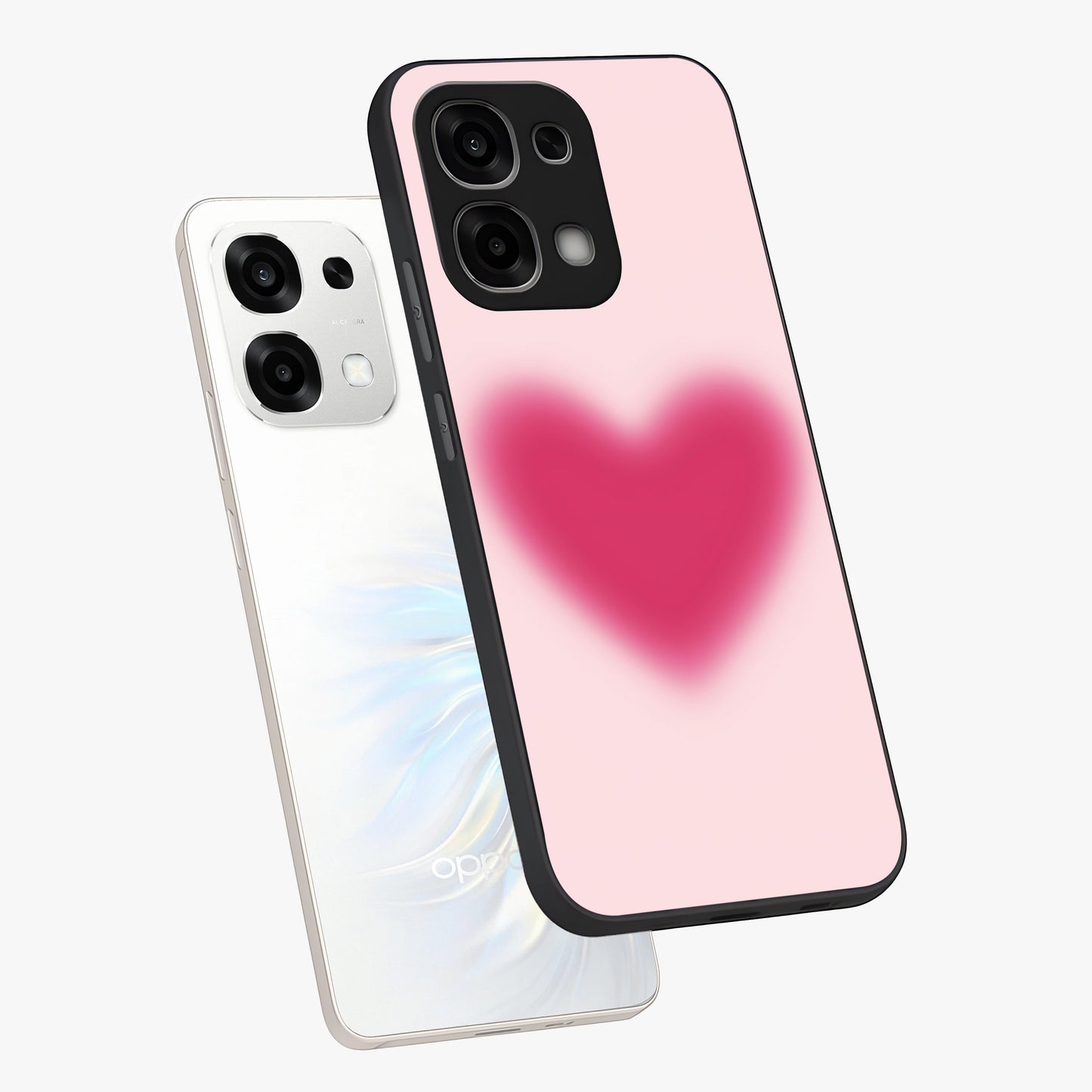 Pink Aura Heart Glass Case displayed in angled mockup highlighting vibrant pink heart design with dreamy aura aesthetic.