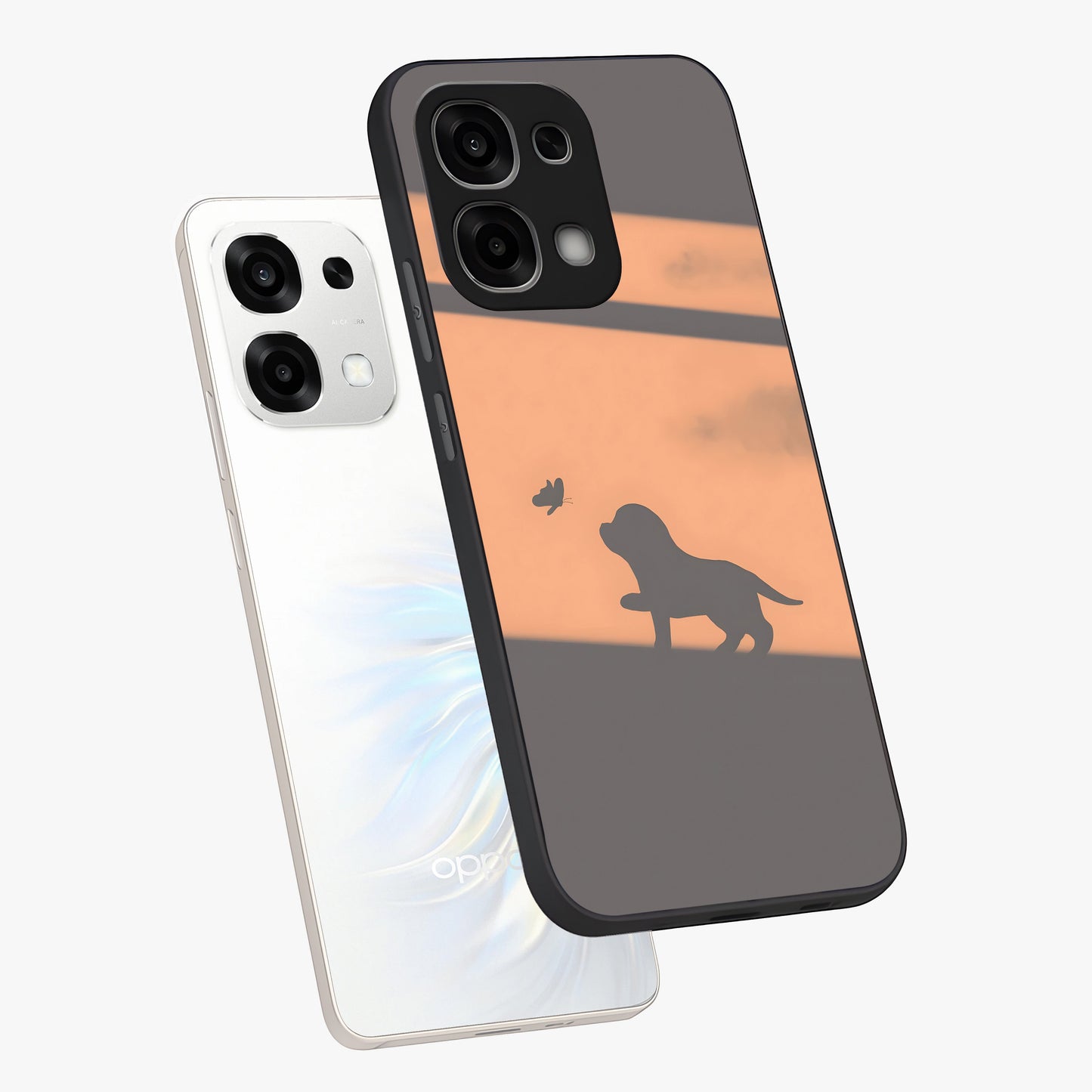 Puppy Shadow Art Glass Case displayed in angled mockup highlighting playful dog illustration with artistic shadow aesthetic.