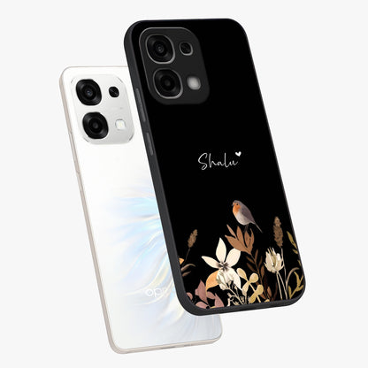 Quiet Garden Tune Custom Name Glass Case displayed in angled mockup highlighting delicate floral garden design with custom name feature.
