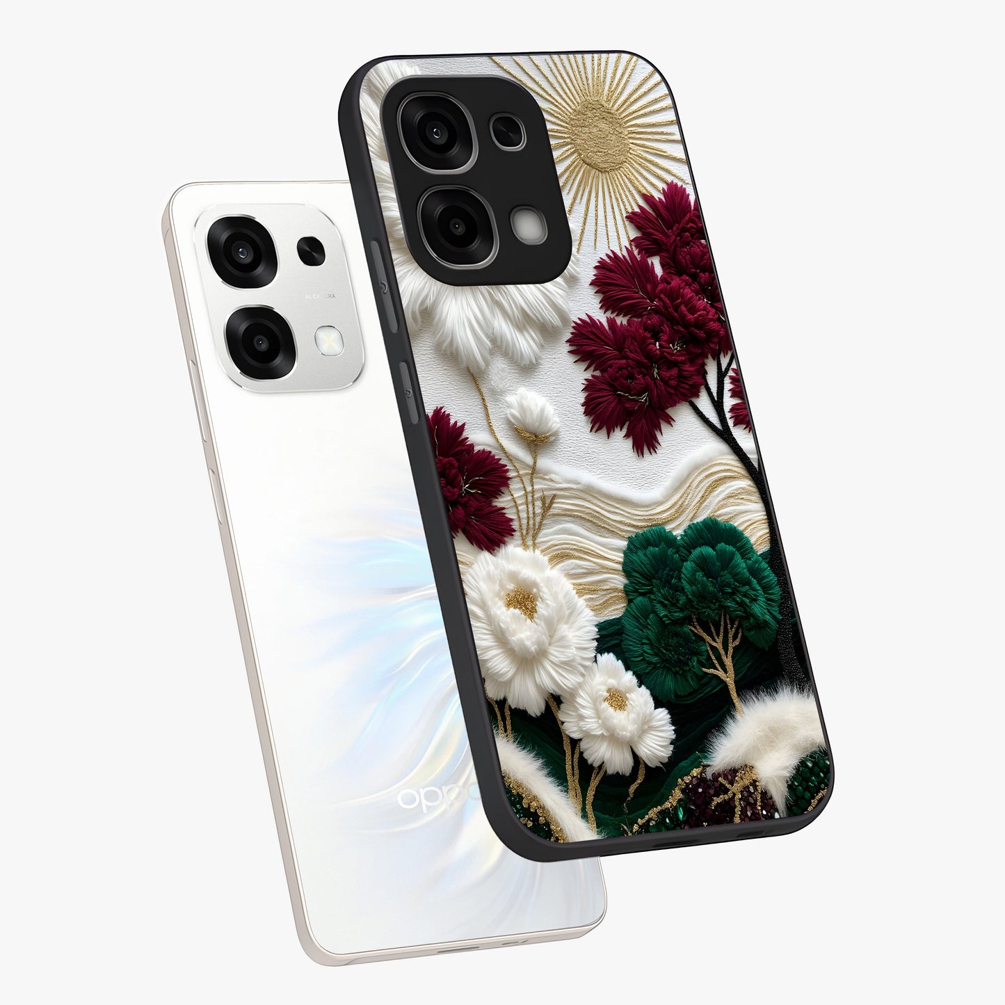 Radiant Bloom Elegance Glass Case displayed in angled mockup highlighting graceful floral design with radiant aesthetic style.