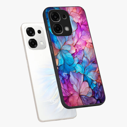 Radiant Floral Whirl Glass Case displayed in angled mockup highlighting vibrant flower pattern with dynamic artistic aesthetic.