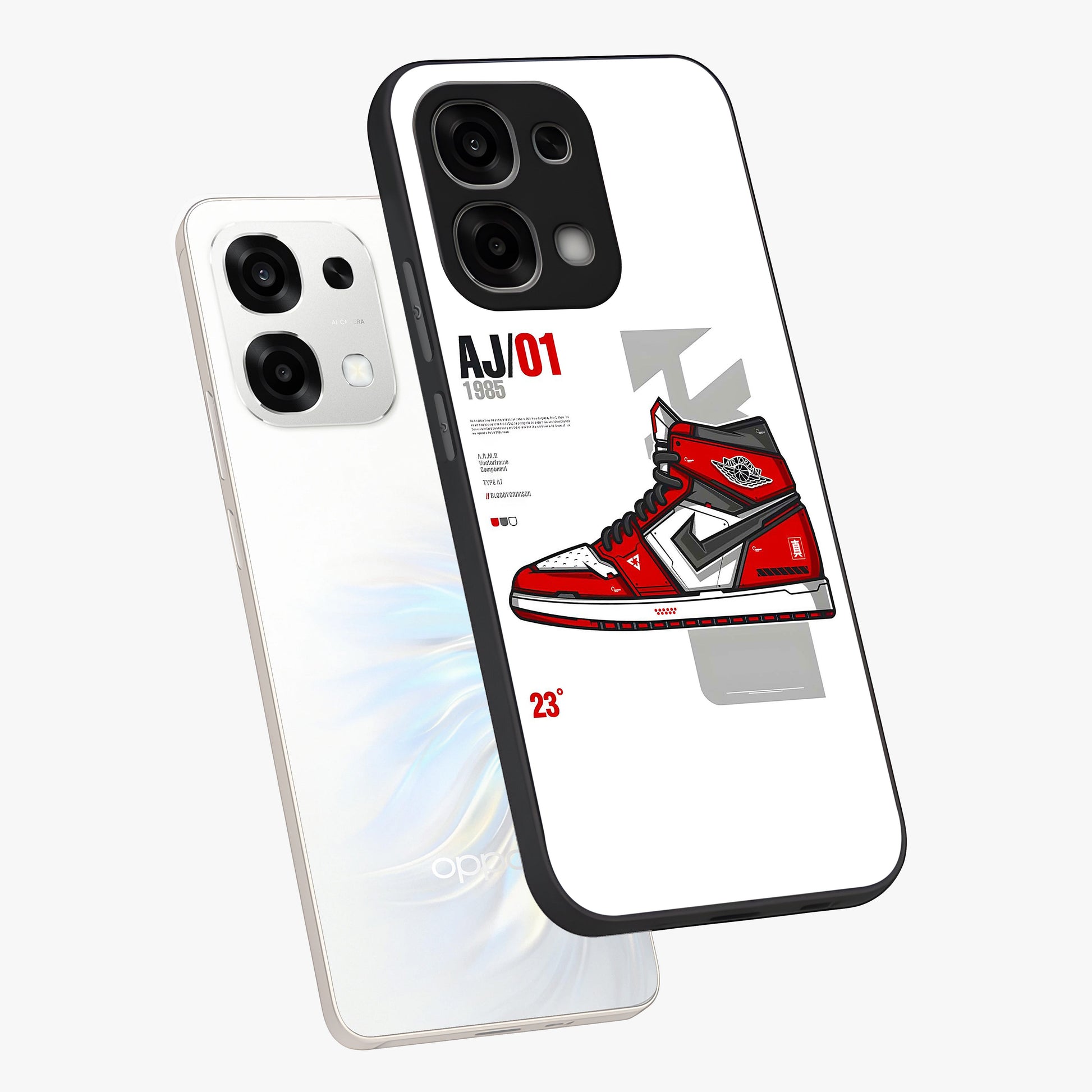 Retro Sneaker Blueprint Glass Case displayed in angled mockup highlighting detailed shoe design with sporty retro aesthetic.