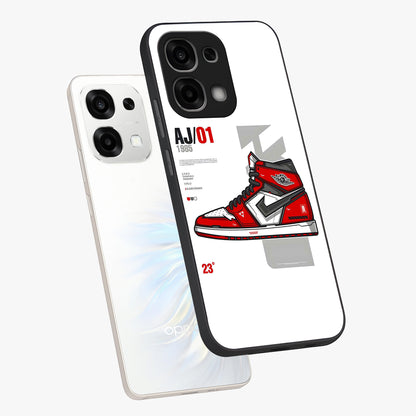 Retro Sneaker Blueprint Glass Case displayed in angled mockup highlighting detailed shoe design with sporty retro aesthetic.
