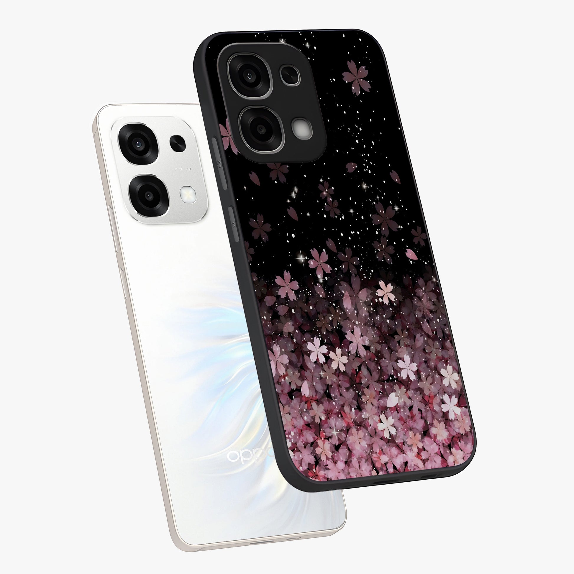 Small Starry Flowers Glass Case displayed in angled mockup highlighting tiny flower pattern with celestial aesthetic style.