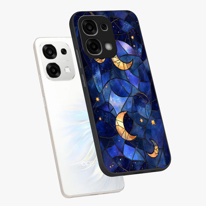 Starlit Sky Tapestry Glass Case displayed in angled mockup highlighting celestial night pattern with artistic aesthetic style.