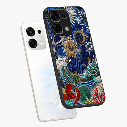 Universe Underwater Spark Glass Case displayed in angled mockup highlighting glowing aquatic design with celestial aesthetic.
