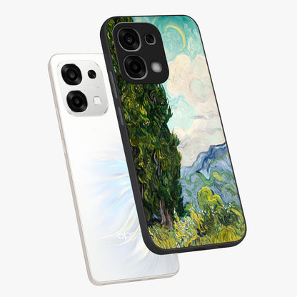 Van Gogh Vintage Art Glass Case displayed in angled mockup highlighting textured brushstroke design with classic aesthetic.