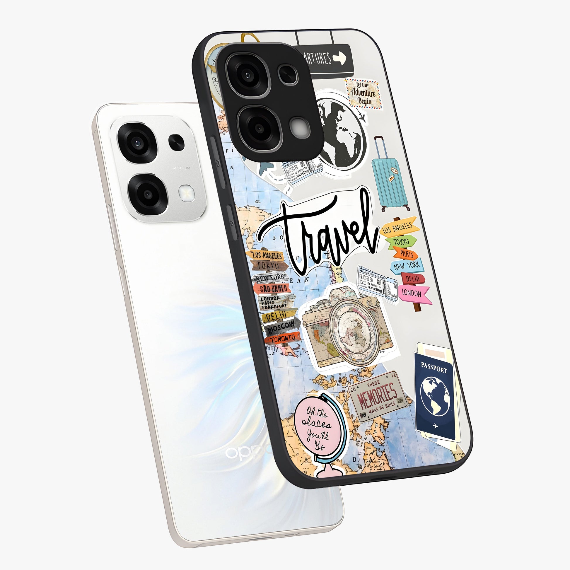 Wanderlust Journal Glass Case displayed in angled mockup highlighting adventure themed design with aesthetic travel vibe.