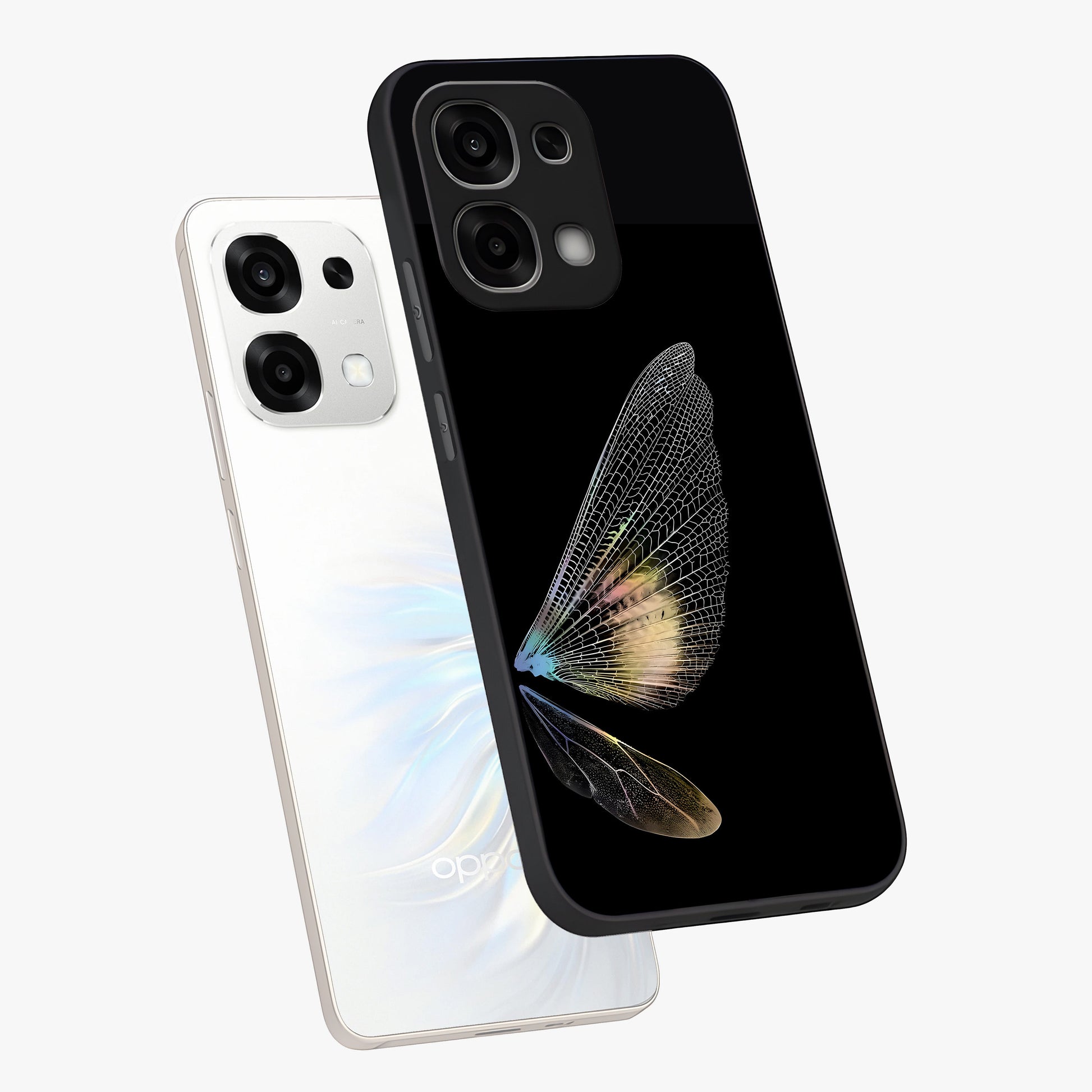 Whispers Of Wings Glass Case displayed in angled mockup highlighting soft feather design with celestial aesthetic style.