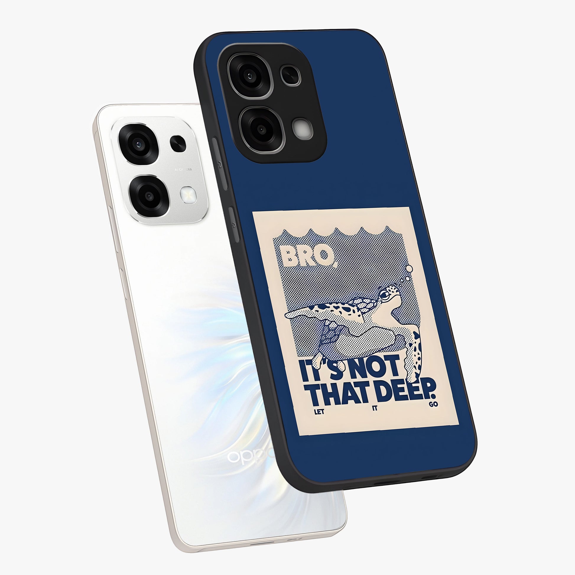 Worry Less Swim Glass Case displayed in angled mockup highlighting fun typography design with relaxed aesthetic style.