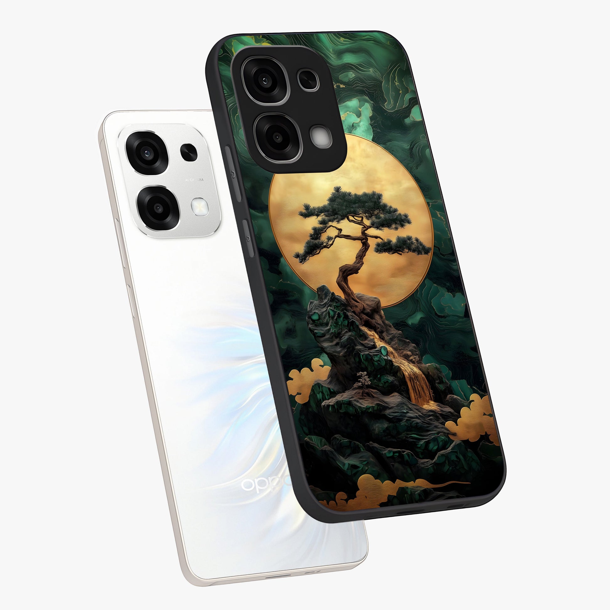 Zen Moon Rise Glass Case displayed in angled mockup highlighting peaceful lunar design with zen aesthetic style.