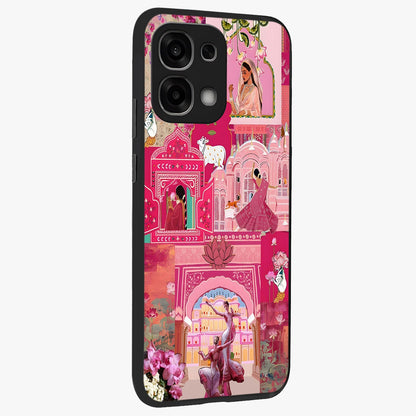 Blossoms of Rajasthan Glass Case upright view showcasing colorful floral design inspired by traditional Indian art.
