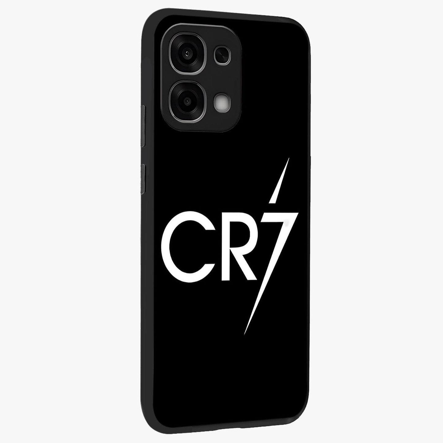 Cr7 Elite Strike Glass Case upright view showcasing energetic football inspired design with modern sports aesthetic.