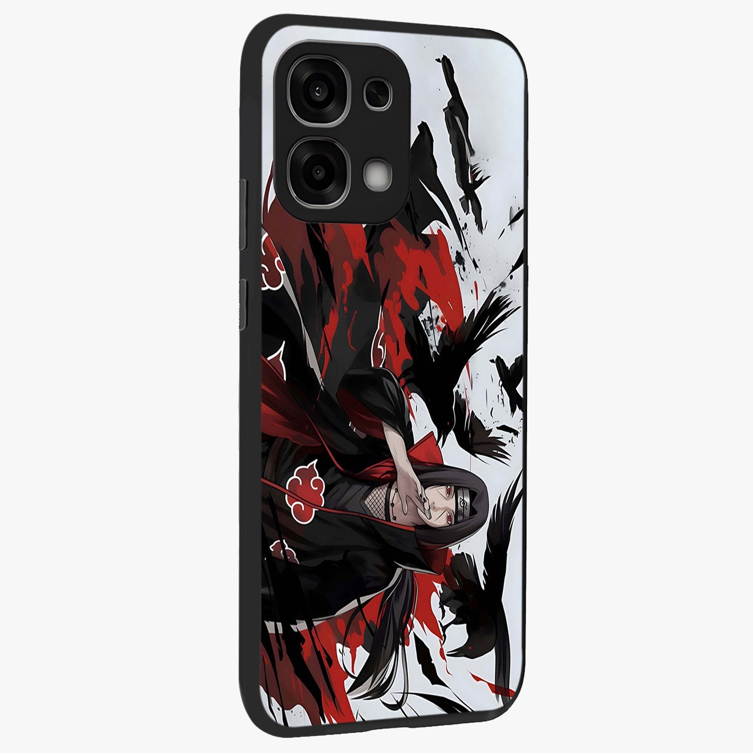 Crimson Crow Illusion Glass Case upright view showcasing striking crow illusion artwork with intense crimson theme.