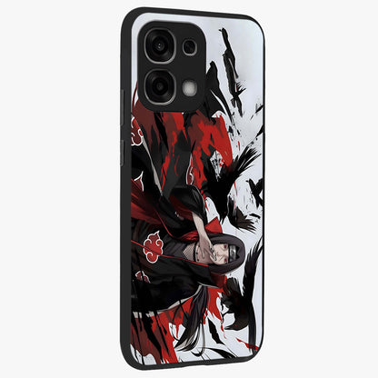 Crimson Crow Illusion Glass Case upright view showcasing striking crow illusion artwork with intense crimson theme.
