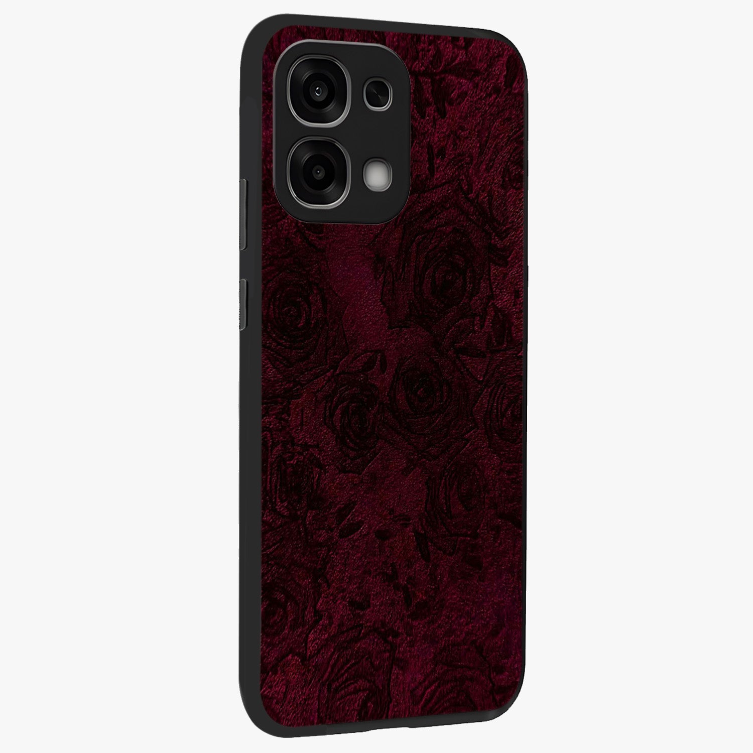 Crimson Fade Flow Glass Case upright view showcasing dynamic crimson flow artwork with stylish abstract theme.