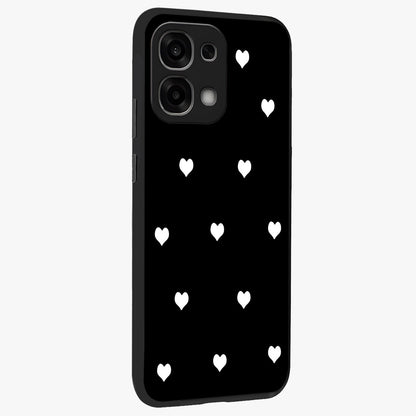 Cute And Simple White Hearts Glass Case upright view showcasing simple white hearts artwork with soft minimal theme.