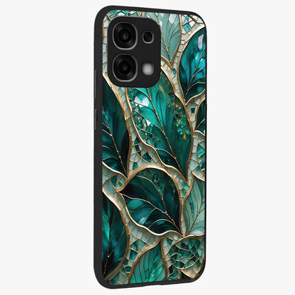 Emerald Leaf Glass Glass Case upright view showcasing fresh green leaf artwork with calming nature inspired style.