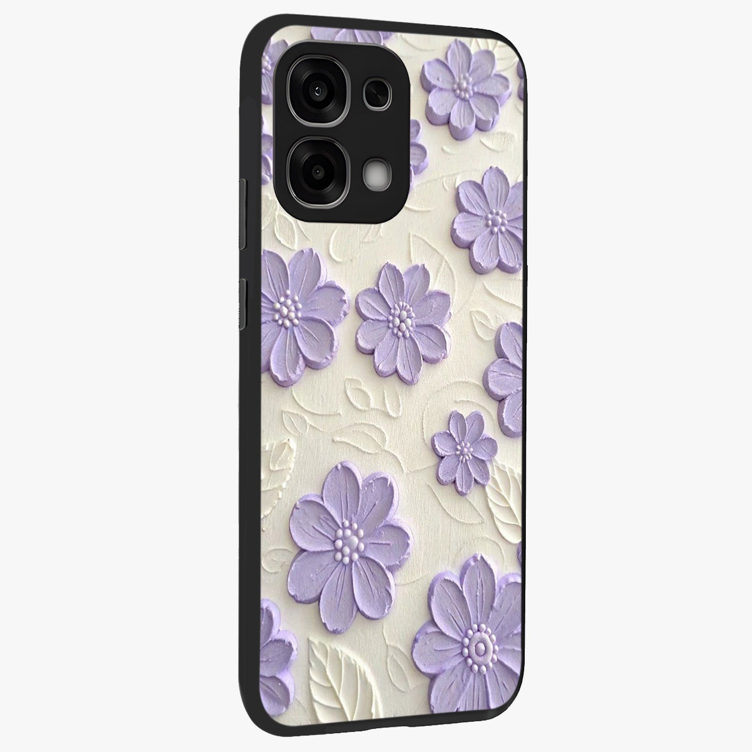 Floral Wall Art With Purple Flowers Glass Case upright view showcasing elegant purple flower artwork with decorative floral theme.