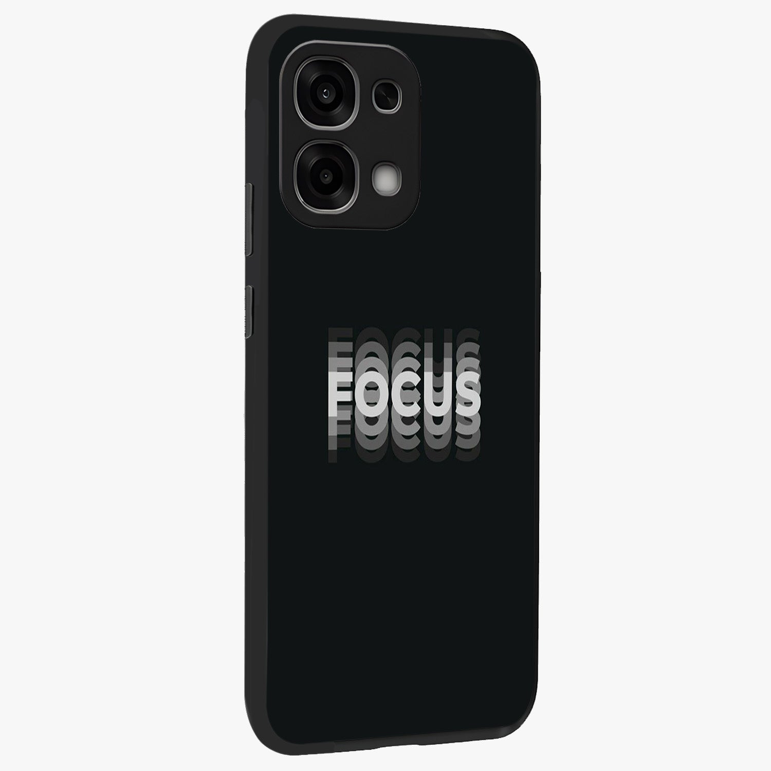 Focus Mode On Glass Case upright view showcasing strong typography statement with sleek motivational theme.