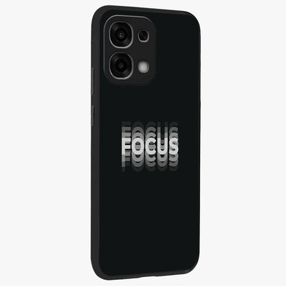 Focus Mode On Glass Case upright view showcasing strong typography statement with sleek motivational theme.