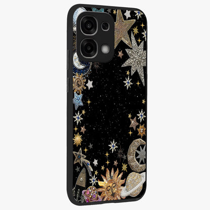 Galactic Jewel Stars Glass Case upright view showcasing glittering star jewel artwork with vibrant galaxy theme.