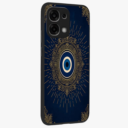 Golden Celestial Charm Glass Case upright view showcasing radiant celestial artwork with elegant golden theme.