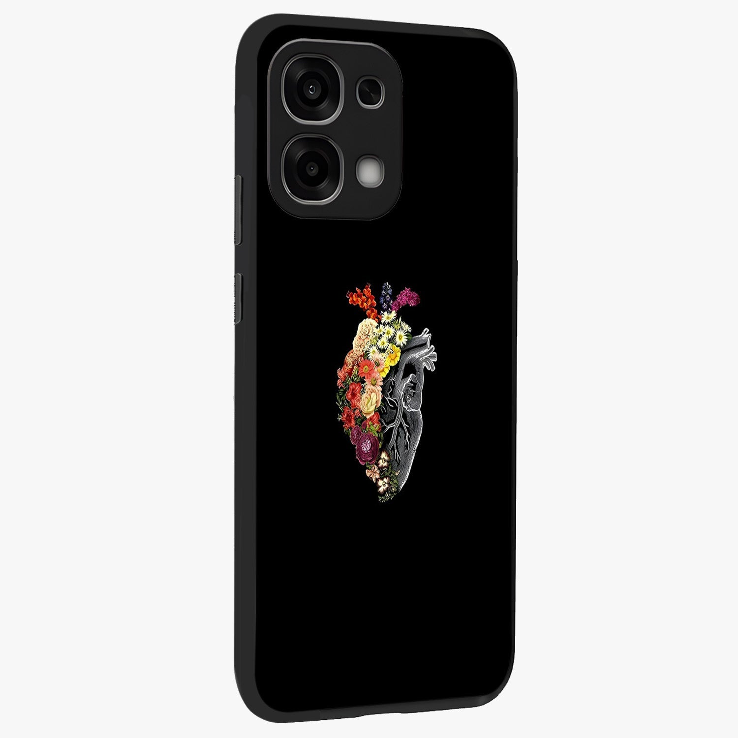 Heart With Flowers Glass Case upright view showcasing decorative heart and floral artwork with sweet romantic theme.