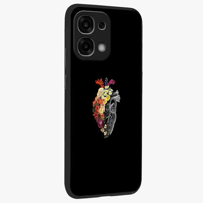 Heart With Flowers Glass Case upright view showcasing decorative heart and floral artwork with sweet romantic theme.