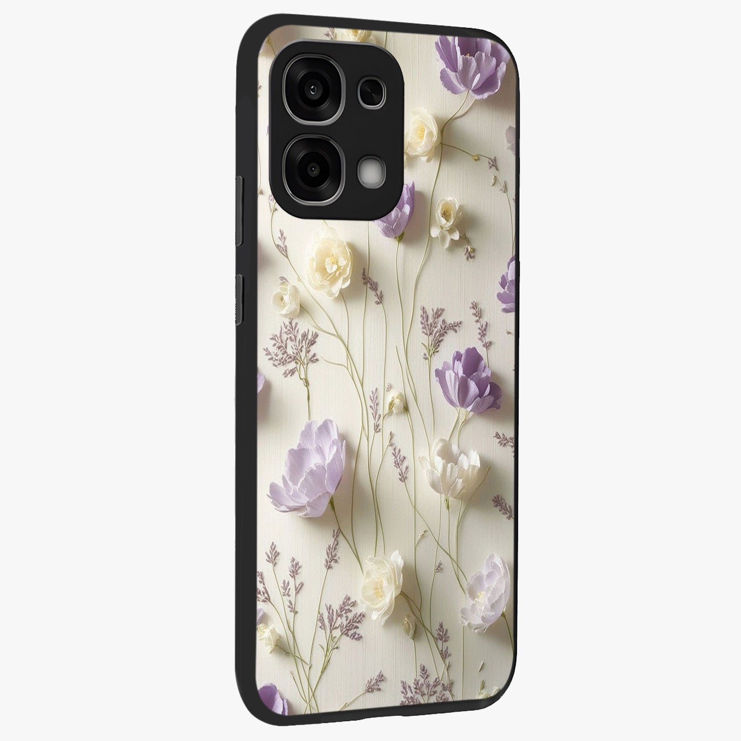 Lilac Breeze Harmony Glass Case upright view showcasing delicate lilac artwork with peaceful floral theme.