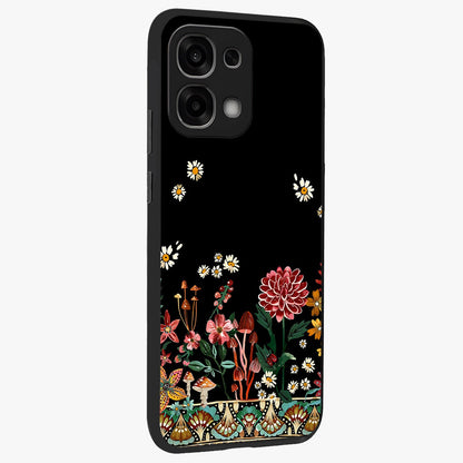 Midnight Bloom Pattern Glass Case upright view showcasing decorative floral artwork with deep night themed palette.