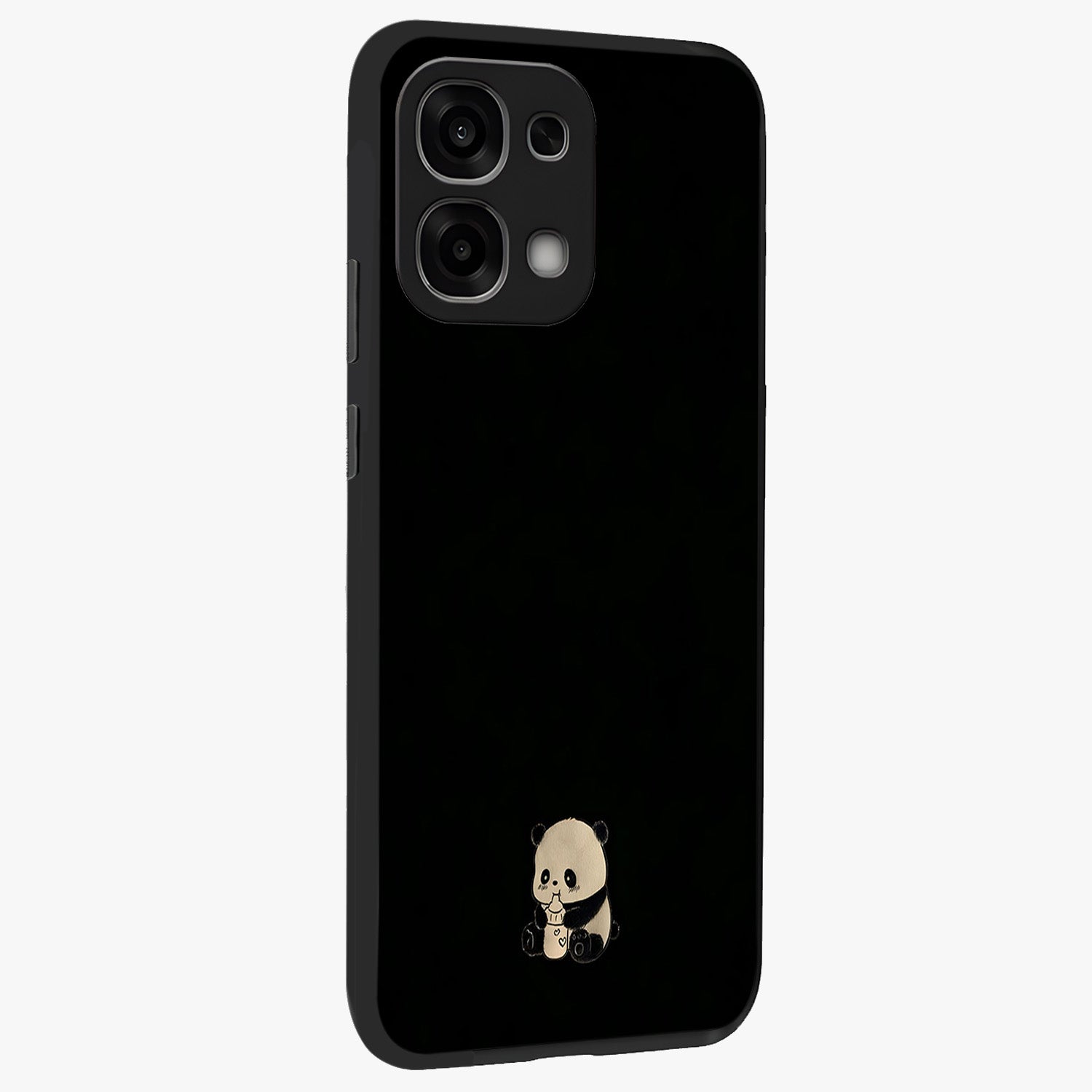 Midnight Panda Love Glass Case upright view showcasing charming panda artwork with playful romantic theme.