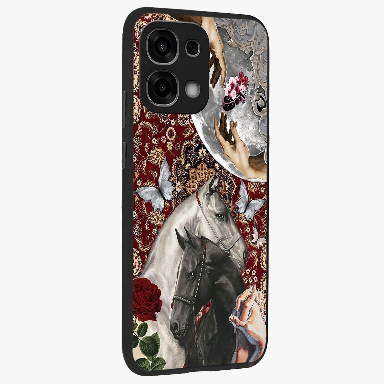 Moonlit Royal Stallion Glass Case upright view showcasing dramatic horse artwork with glowing moon themed design.