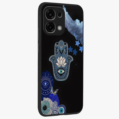 Mystic Hand Aura Glass Case upright view showcasing symbolic hand artwork with mystical energy theme.