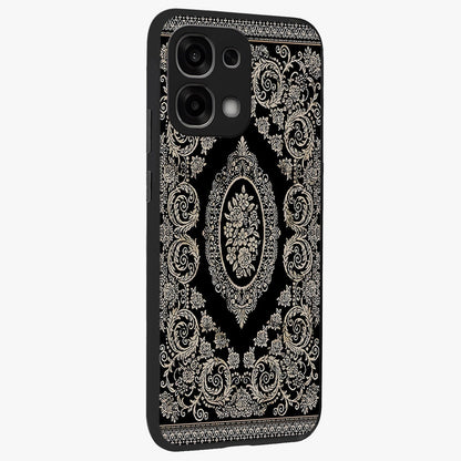 Noir Bloom Elegance Glass Case upright view showcasing graceful floral artwork with luxurious dark theme.