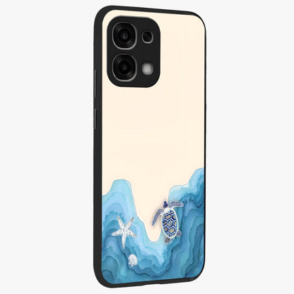 Ocean Drift Turtle Glass Case upright view showcasing calm underwater turtle artwork with nature inspired theme.