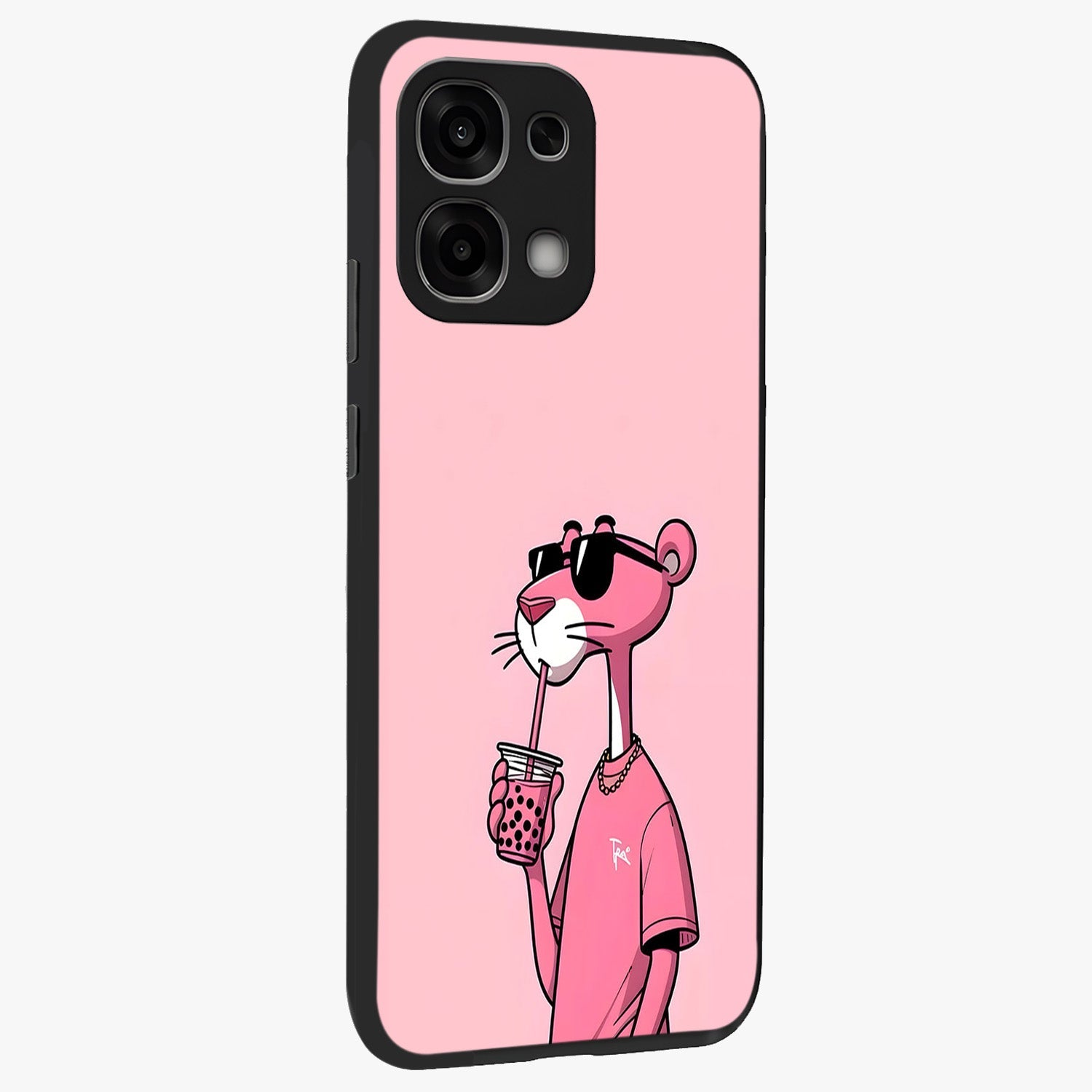 Pink Panther Glass Case upright view showcasing fun animated artwork with stylish retro cartoon theme.