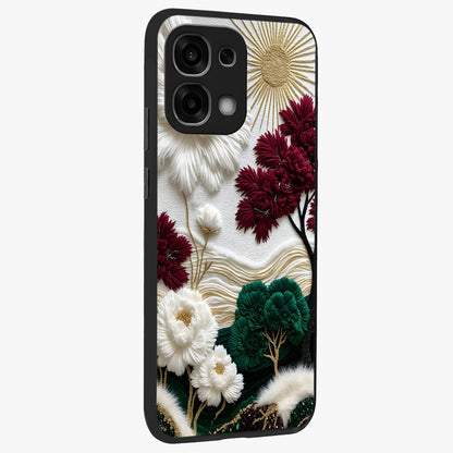 Radiant Bloom Elegance Glass Case upright view showcasing decorative flower artwork with refined botanical theme.