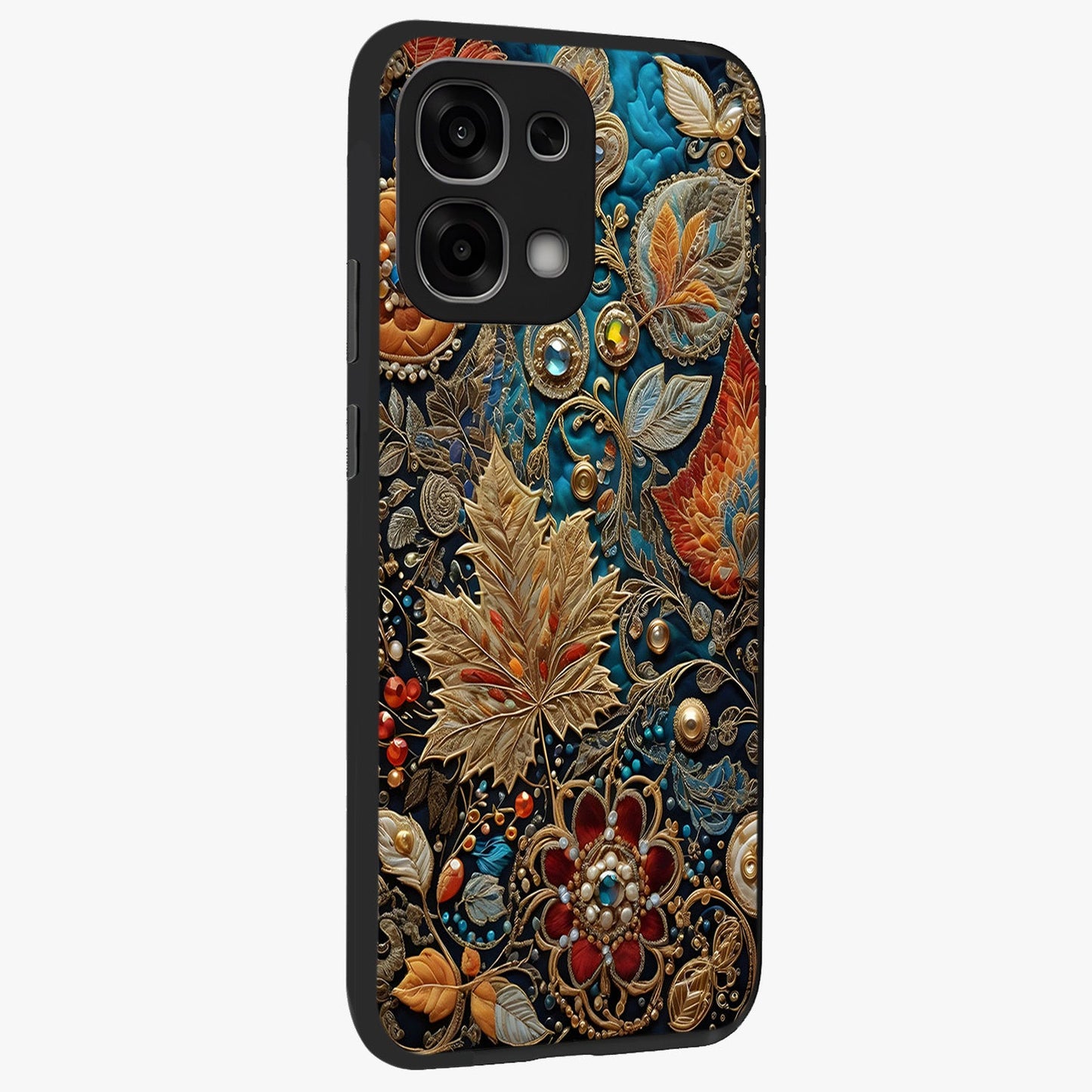Royal Jewel Garden Glass Case upright view showcasing rich floral artwork with luxurious garden theme.
