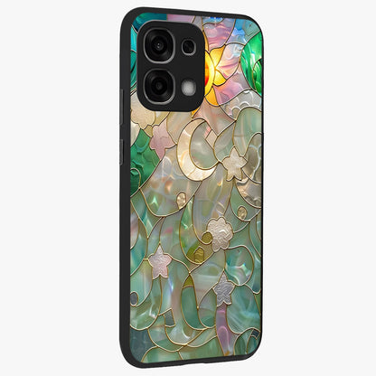 Stained Sunrise Glow Glass Case upright view showcasing colorful sunrise artwork with warm morning theme.