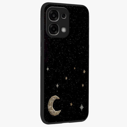 Twinkle Star With Half Moon Glass Case upright view showcasing glowing cosmic artwork with dreamy night theme.