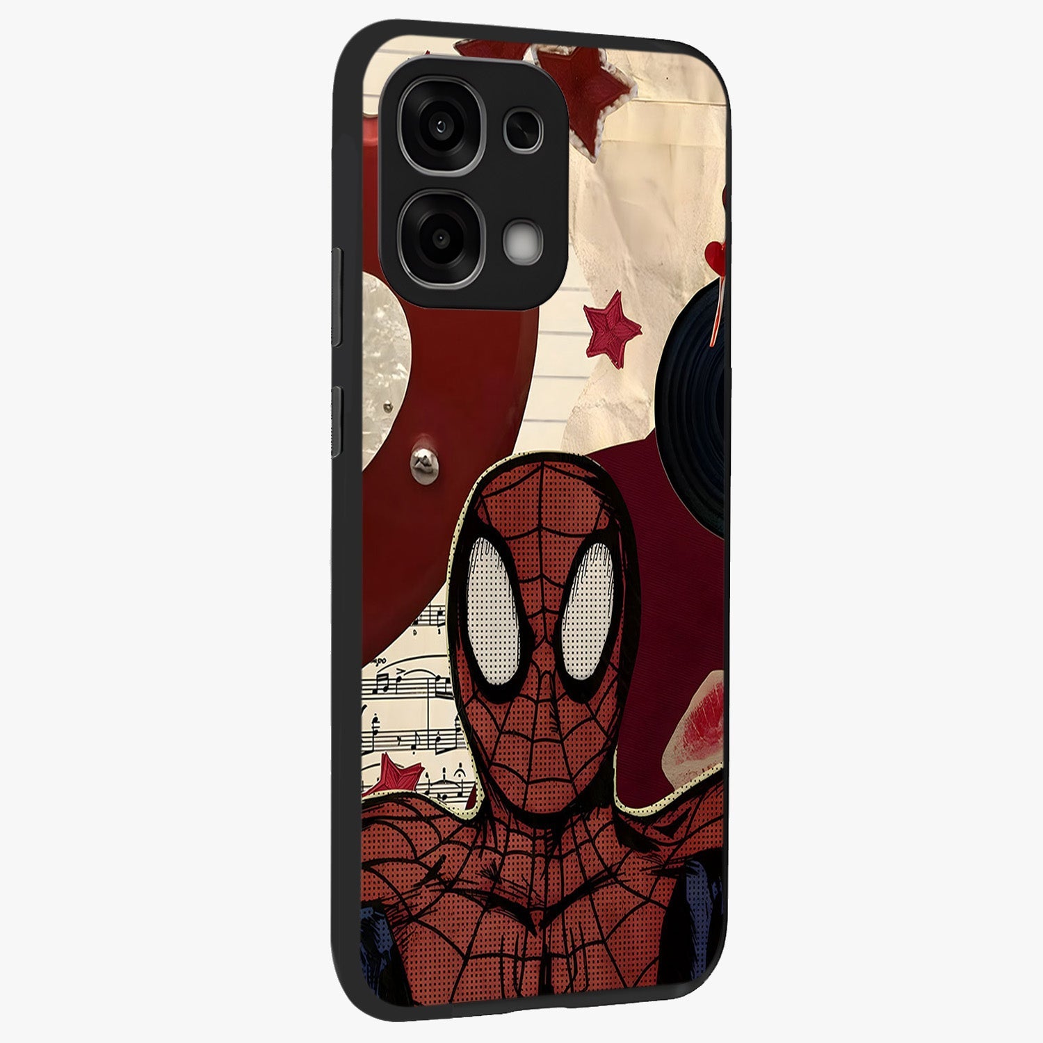 Web Warrior Vibes Glass Case upright view showcasing energetic superhero artwork with bold action theme.