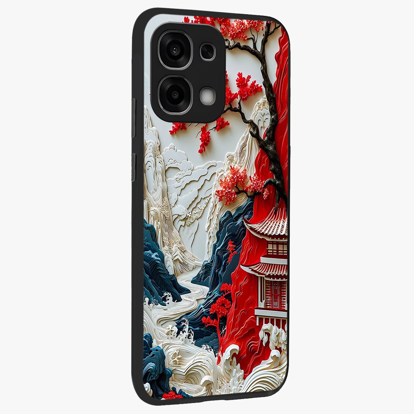 Whispers Of Sakura Waves Glass Case upright view showcasing delicate cherry blossom artwork with elegant nature theme.