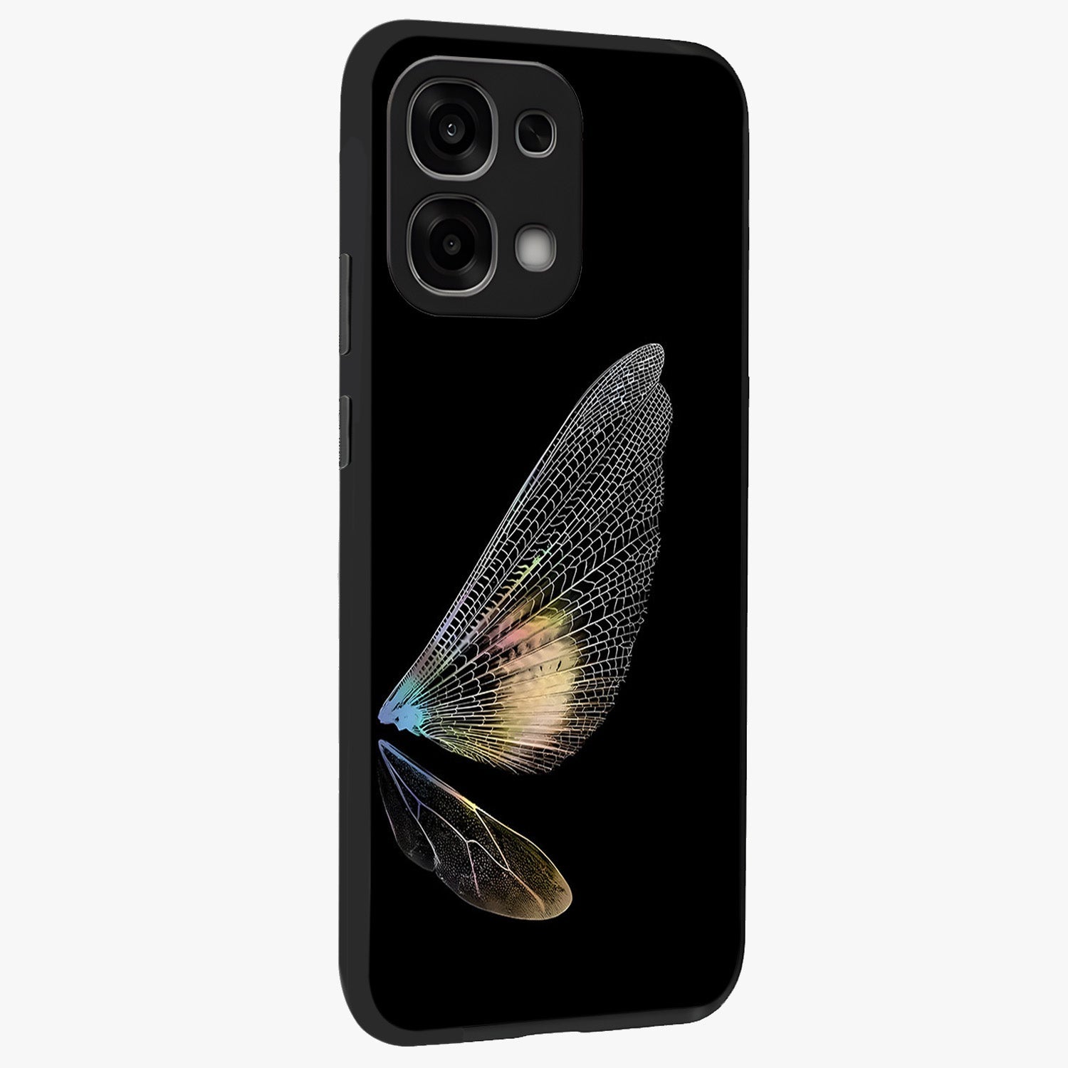 Whispers Of Wings Glass Case upright view showcasing elegant wing artwork with light airy theme.