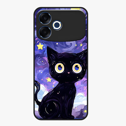 Abstract Cat Art Glass Case showing flat back view with artistic cat illustration and glossy glass finish.