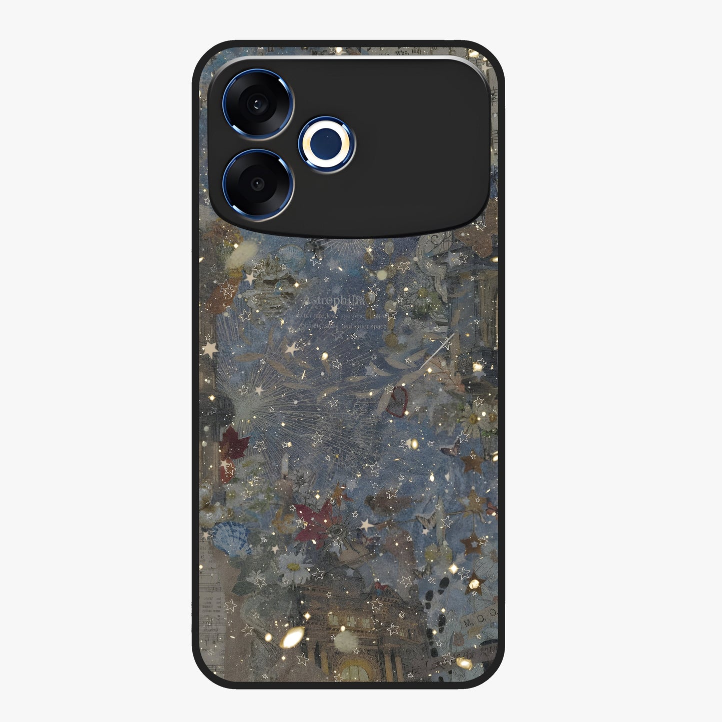 Aesthetic Astrolophia Glass Case showing flat back view with dreamy aesthetic design and glossy glass finish.