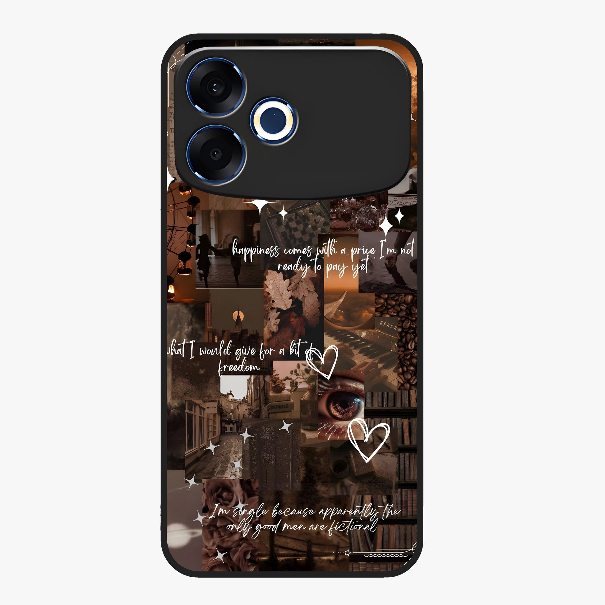 Bittersweet Aesthetic Chaos Glass Case showing flat back view with artistic chaotic aesthetic design and glossy glass finish.